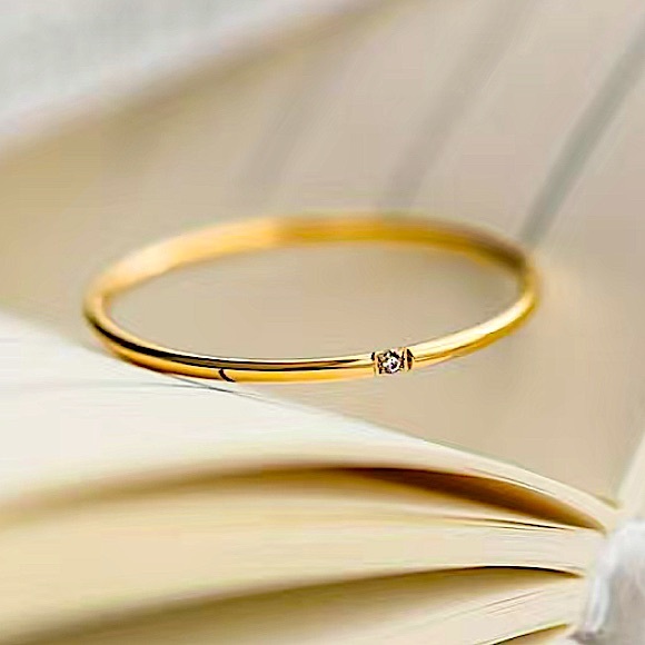 Gold Cubic Zircon Ring Minimalist, Dainty, Diamond, Two Piece, Stackable - Picture 6 of 7